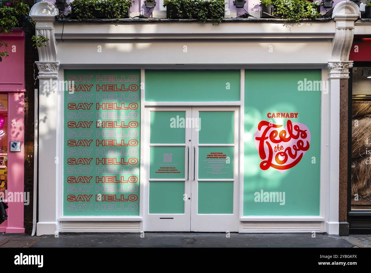 Londres, Royaume-Uni, 15 mai 2019 : espace de vente au détail à louer à Carnaby Street, Soho, dans le West End de Londres Banque D'Images
