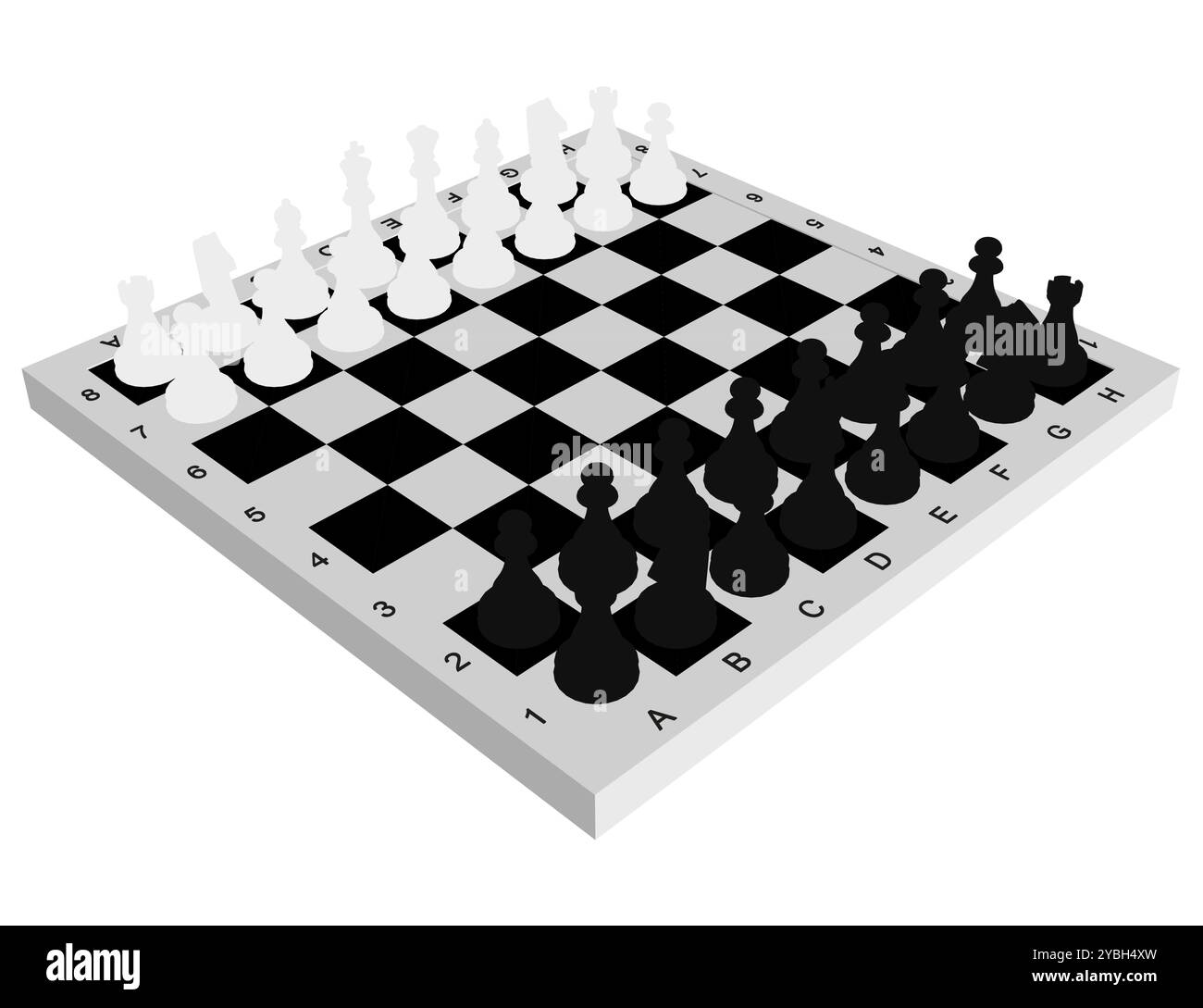 Silhouette échiquier et pièces. Jeu de plateau. Une pièce d'échecs, ou échiquier, est l'un des six types différents d'objets mobiles utilisés sur un échiquier t Illustration de Vecteur