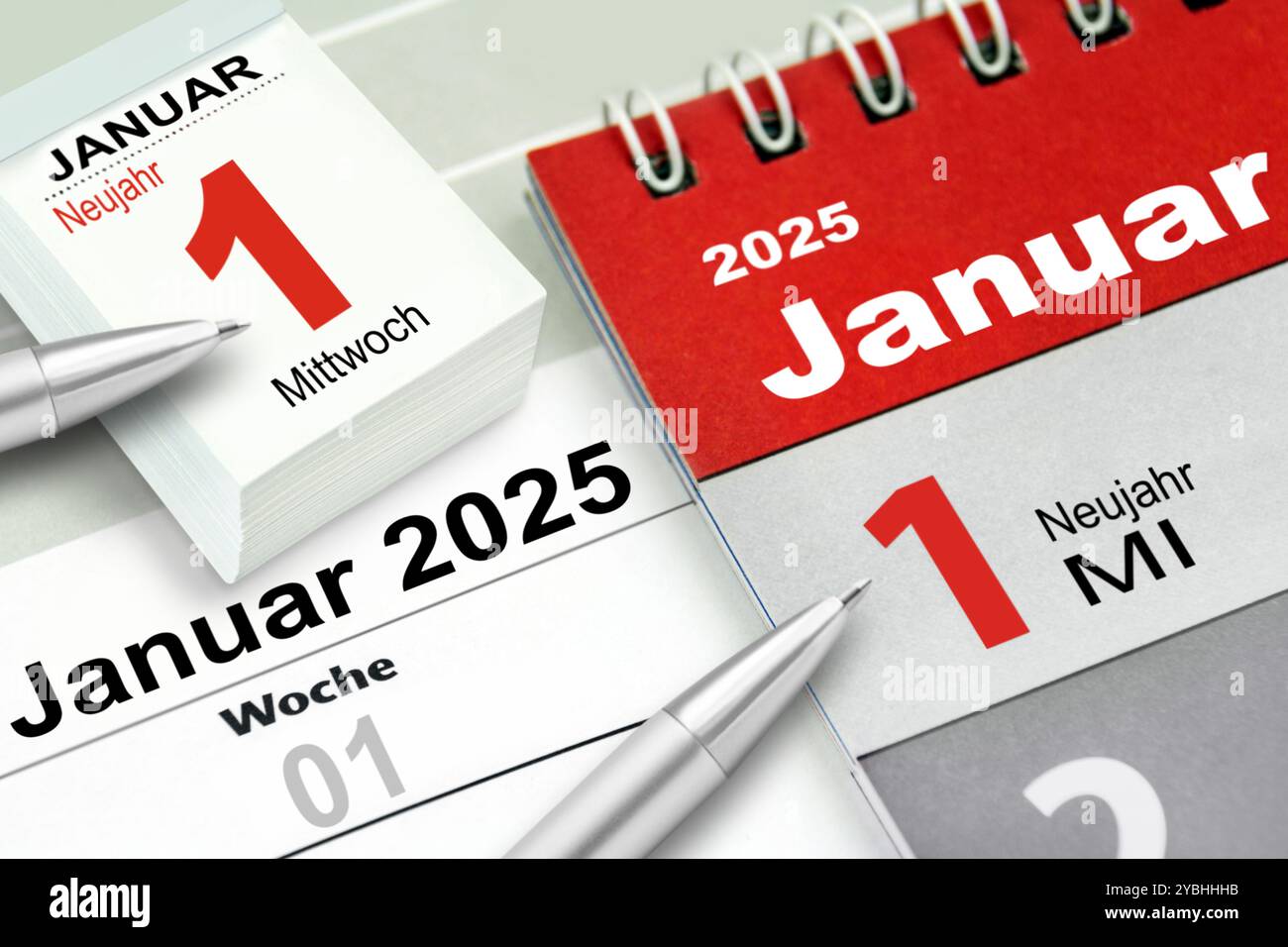 Calendrier allemand 2025 1er janvier nouvel an mercredi semaine 01 Banque D'Images