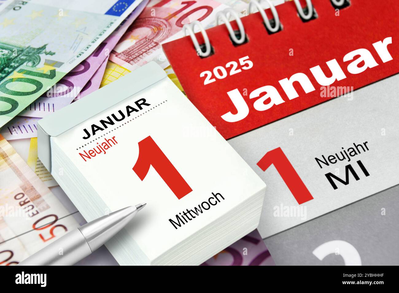 Deutscher Kalender Datum 1. Januar 2025 Neujahr und Euro Banque D'Images