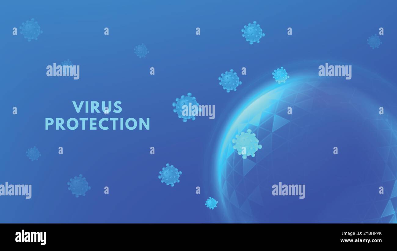 Protection contre les virus. Bouclier sphérique brillant contre les menaces virales, icônes de virus flottantes autour du bouclier de dôme sécurisé. Sécurité sanitaire ou concept antivirus Illustration de Vecteur