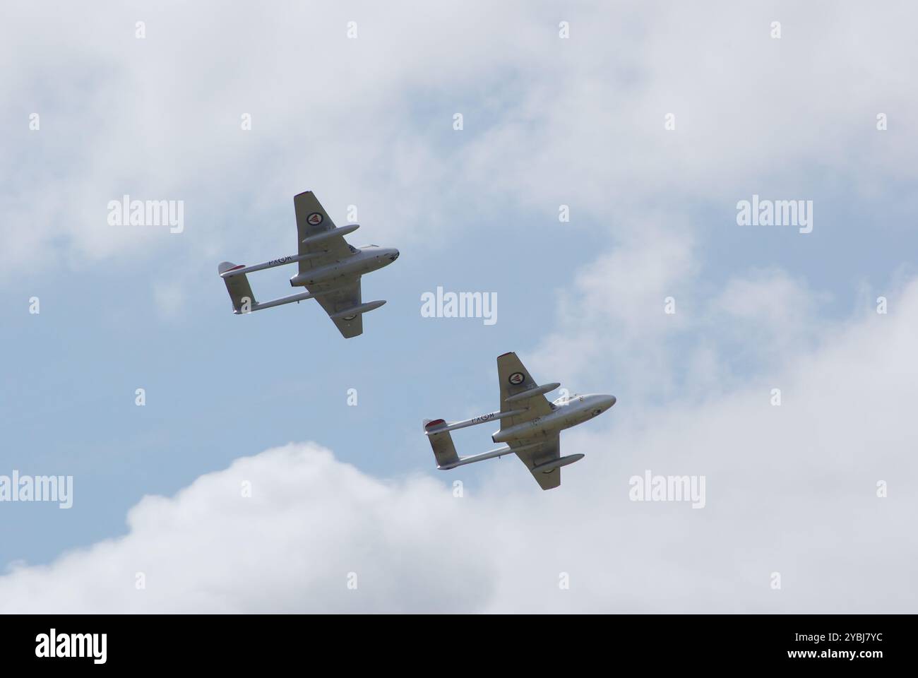 Deux de Havilland Vampire jets à RNAS Yeovilton en 2015. Banque D'Images
