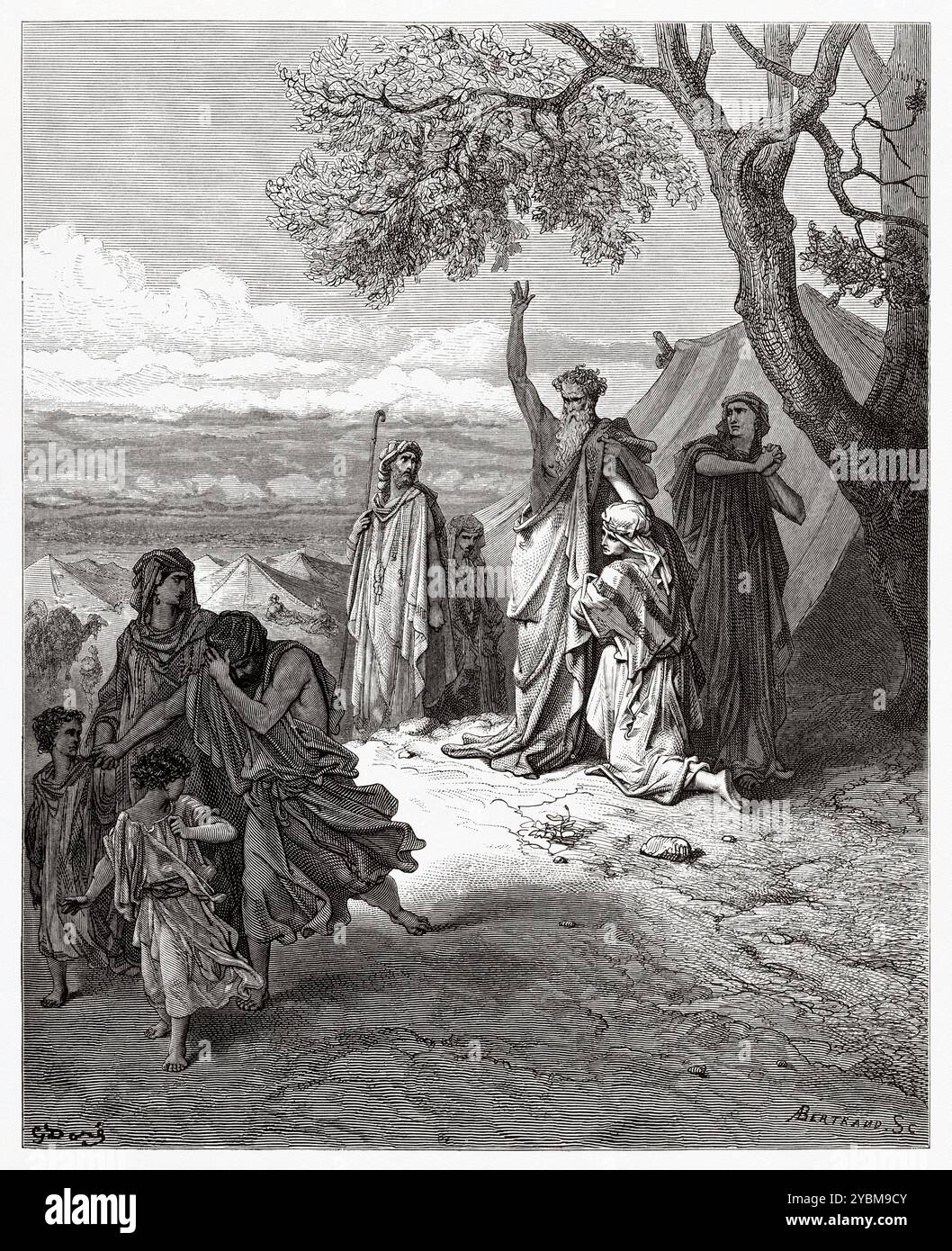 Noah maudit Cham. Ancien Testament. Illustration biblique antique de Gustave Dore (1832-1883) Banque D'Images
