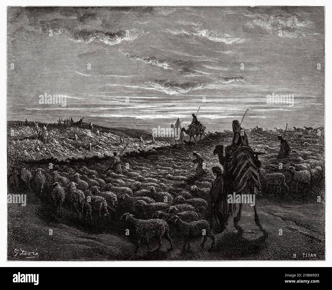 Abraham va au pays de Canaan. Ancien Testament. Illustration biblique antique de Gustave Dore (1832-1883) Banque D'Images