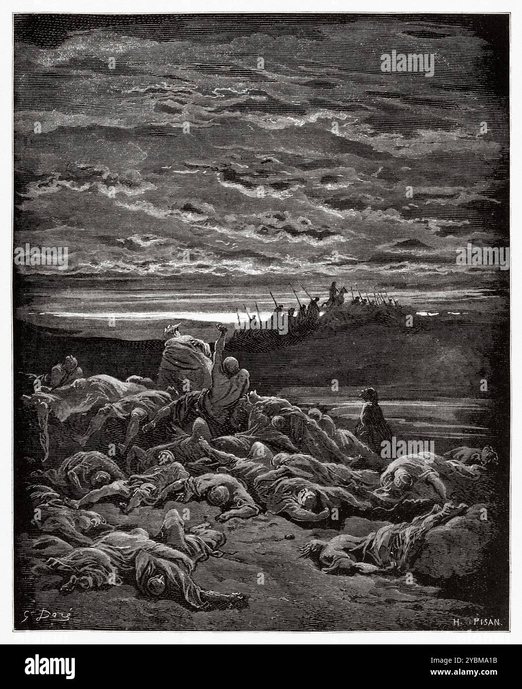 Mort des fils de Jerubbaal. Ancien Testament. Illustration biblique antique de Gustave Dore (1832-1883) Banque D'Images