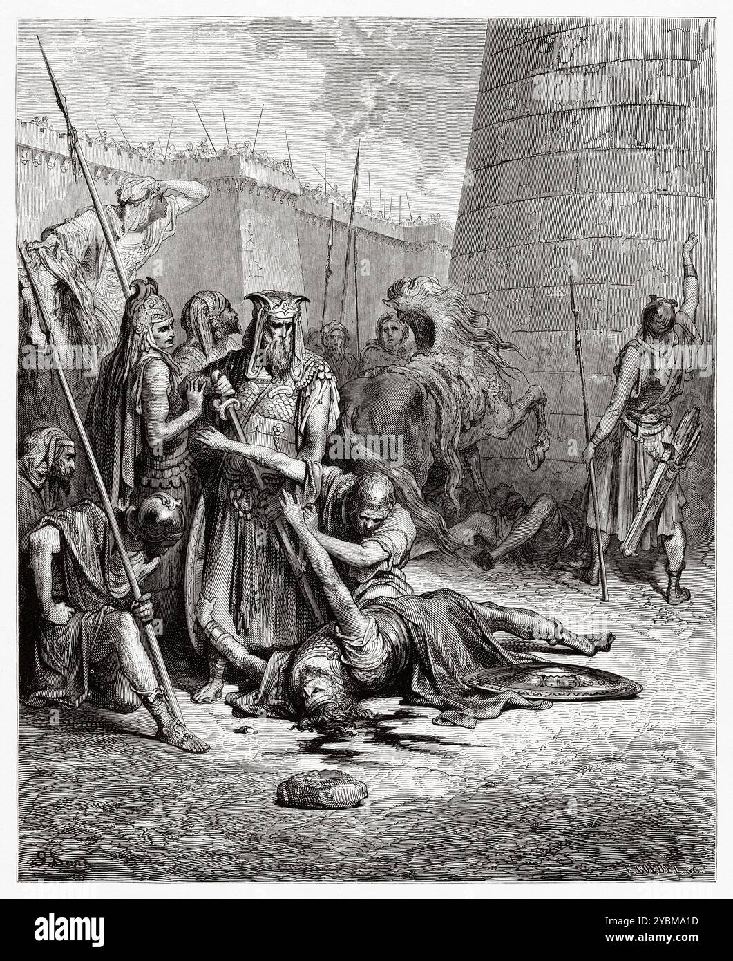 Mort d'Abimelech. Ancien Testament. Illustration biblique antique de Gustave Dore (1832-1883) Banque D'Images
