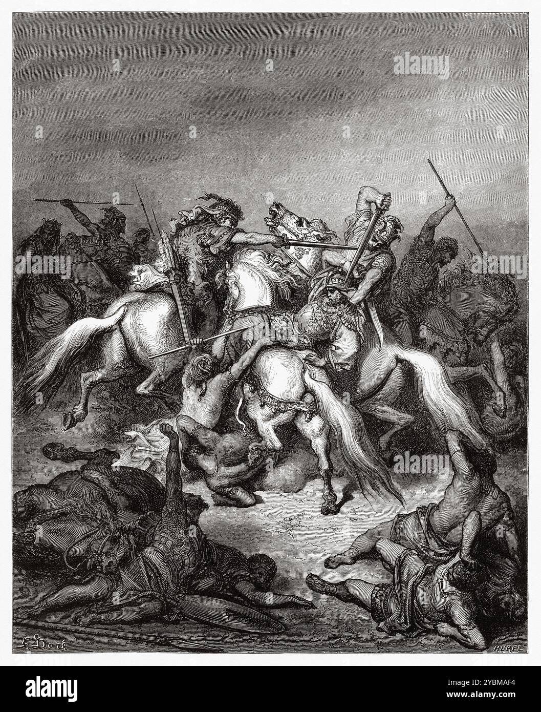 Abishai sauve la vie de David. Ancien Testament. Illustration biblique antique de Gustave Dore (1832-1883) Banque D'Images