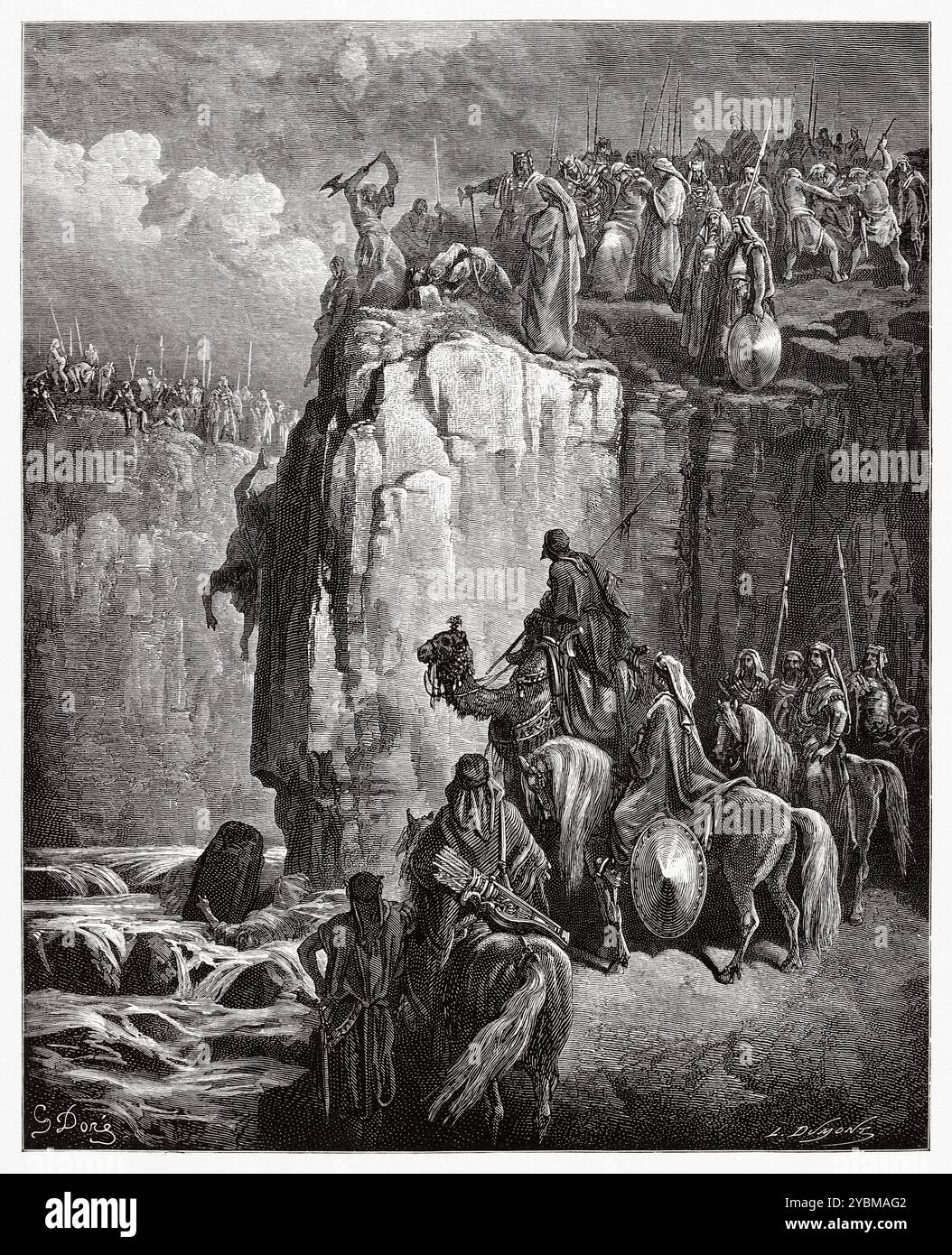 Massacre des prophètes de Baal (I Rois 18:40) ancien Testament. Illustration biblique antique de Gustave Dore (1832-1883) Banque D'Images
