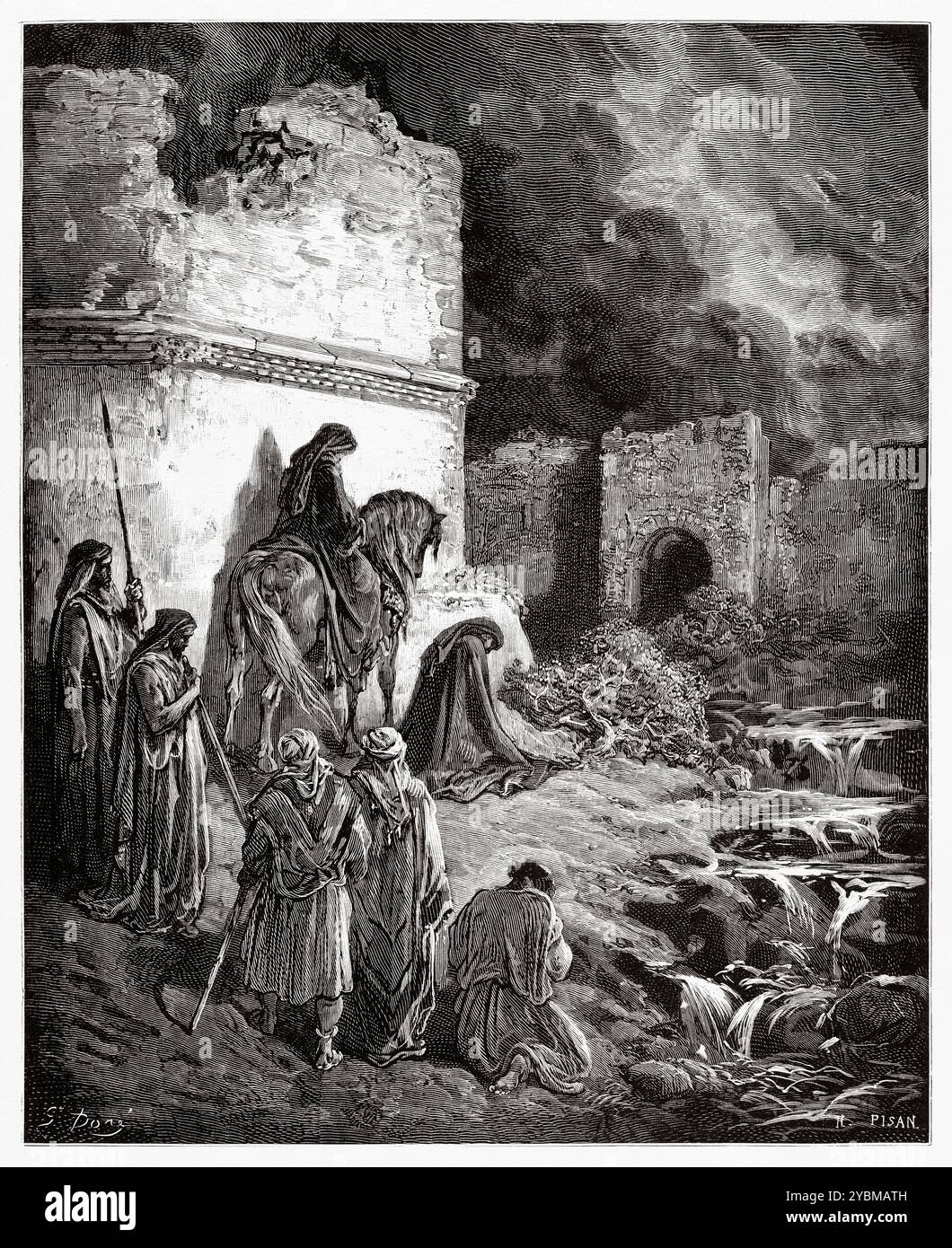 Néhémie, le prophète, aux portes de Jérusalem. Ancien Testament. Illustration biblique antique de Gustave Dore (1832-1883) Banque D'Images
