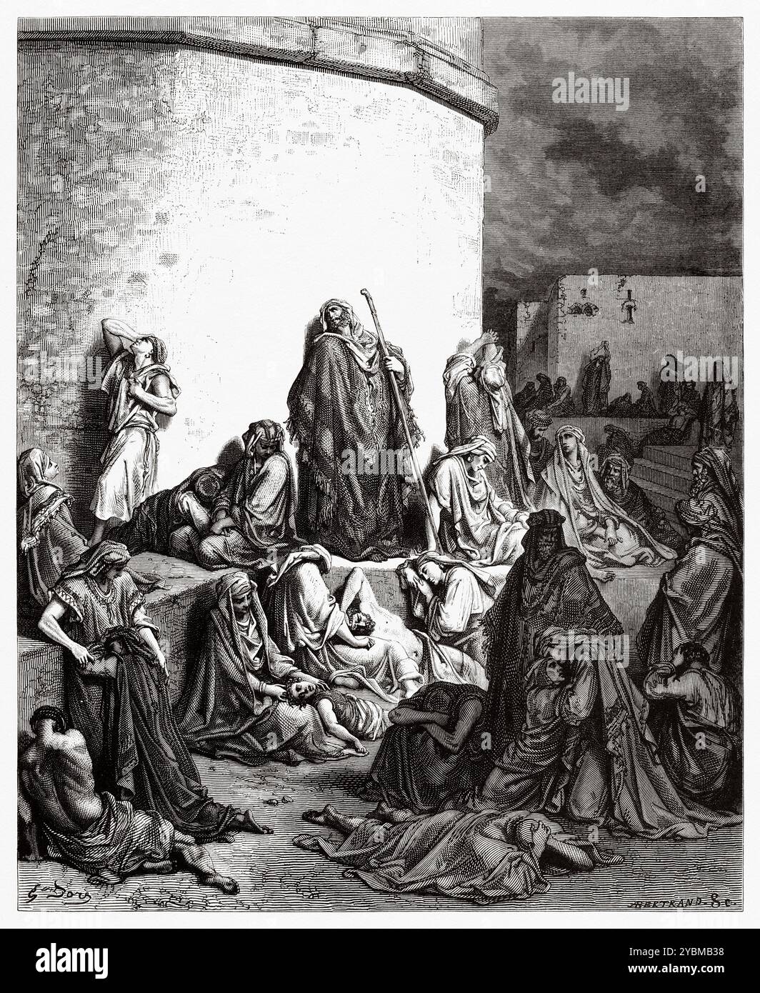 Jérémie déplore la désolation de Jérusalem. Ancien Testament. Illustration biblique antique de Gustave Dore (1832-1883) Banque D'Images