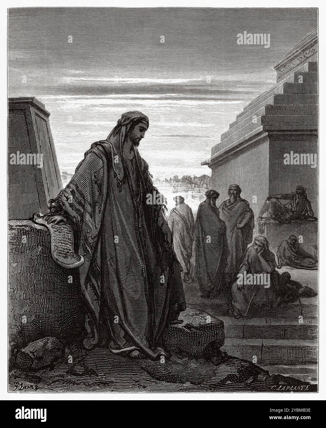 Le prophète Daniel à Babylone. Ancien Testament. Illustration biblique antique de Gustave Dore (1832-1883) Banque D'Images