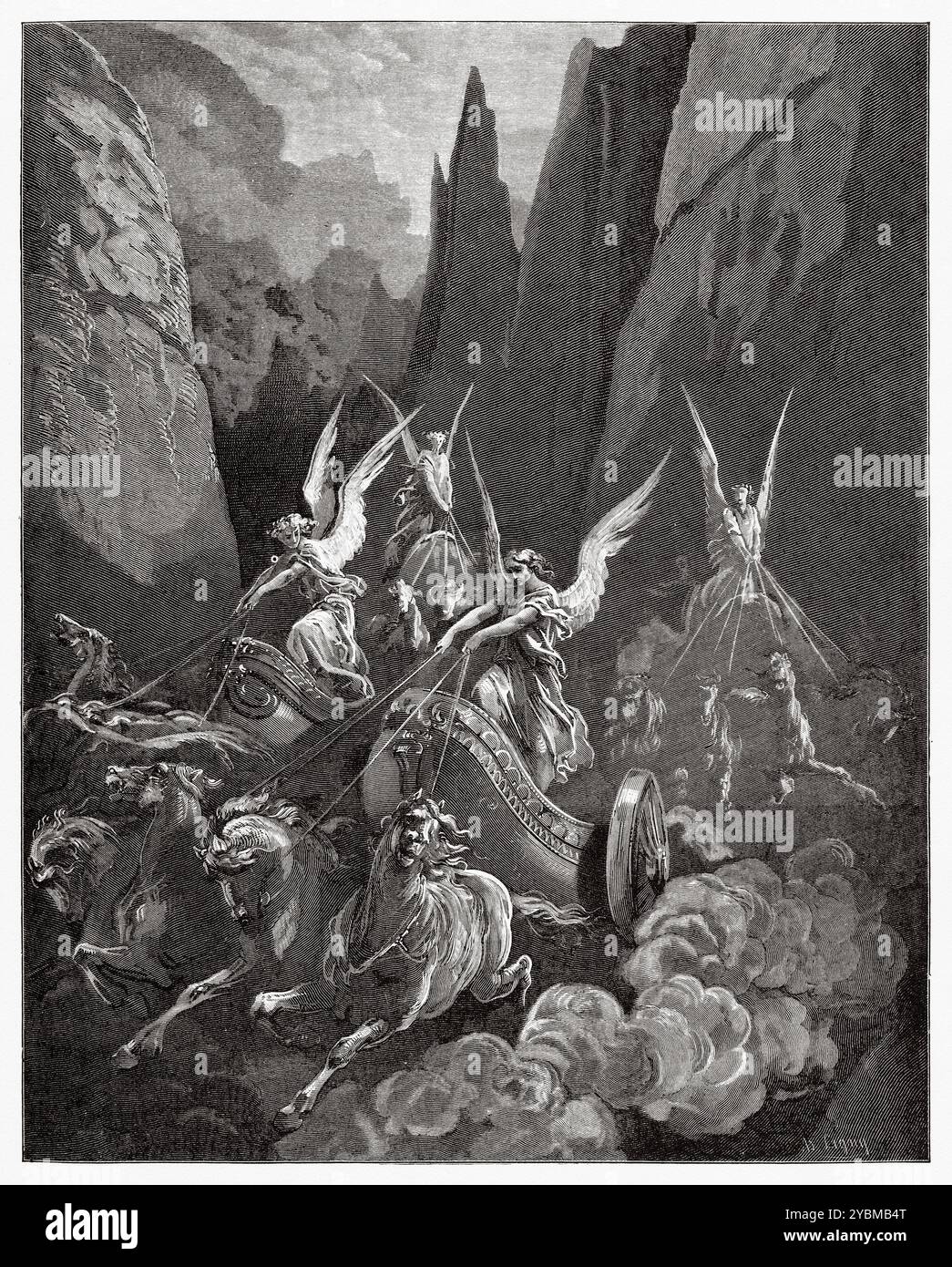 La vision de Zacharie des quatre cavaliers de l'Apocalypse. Ancien Testament. Illustration biblique antique de Gustave Dore (1832-1883) Banque D'Images
