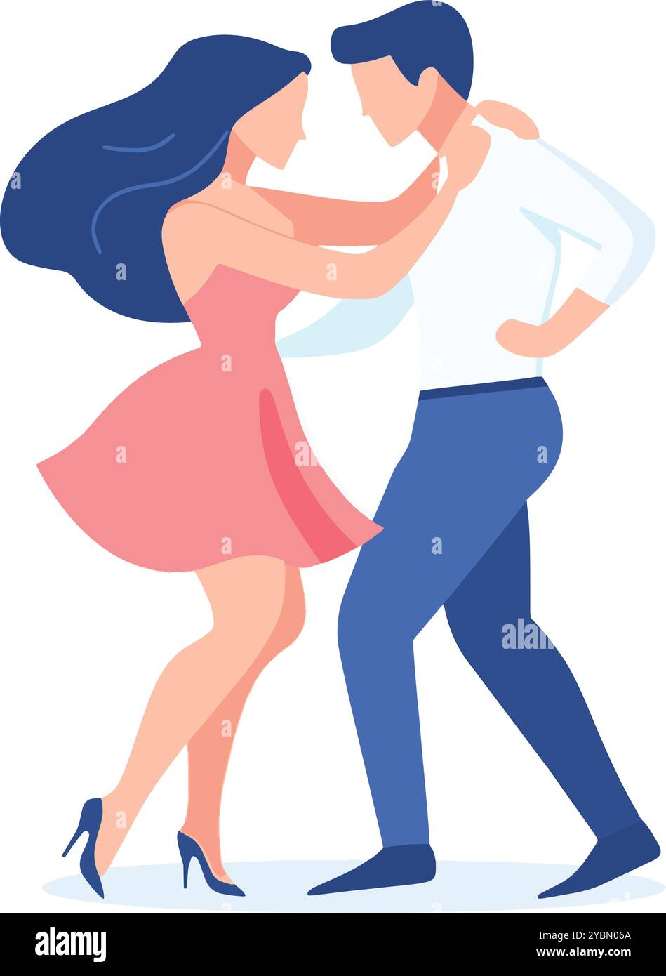 couple magnifiquement habillé dansant l'homme porte un pantalon bleu et une chemise blanche, la femme porte une robe rose avec des talons bleus. Illustration de Vecteur