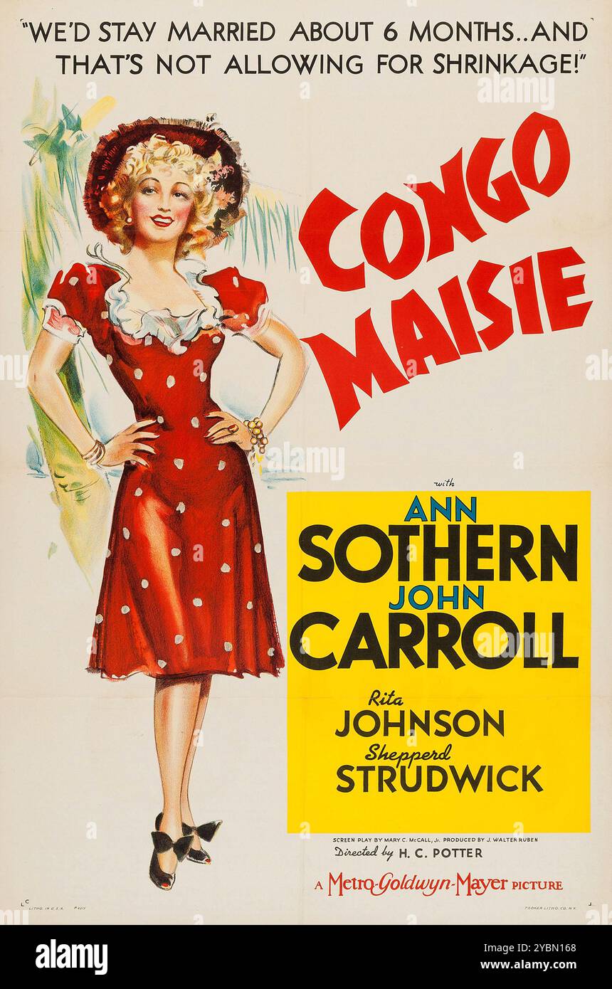 Congo Maisie (MGM, 1940) affiche de film vintage avec Ann Sothern, John Carroll, Rita Johnson, Shepperd Strudwick Banque D'Images