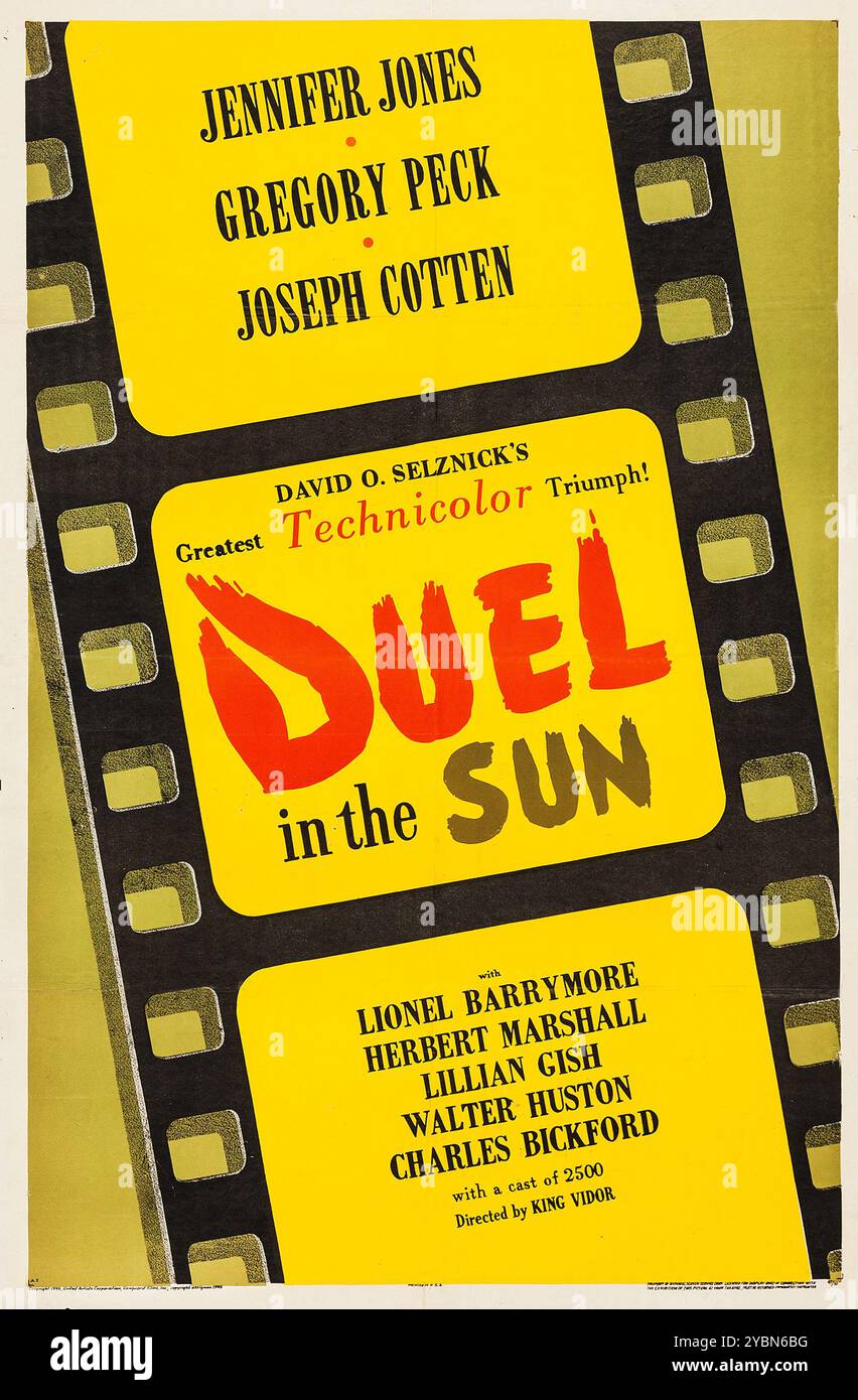 Duel in the Sun (United Artists, 1947) Western. Affiche de film vintage. Avec Jennifer Jones, Gregory Peck, Joseph Cotten - cadres de film Banque D'Images