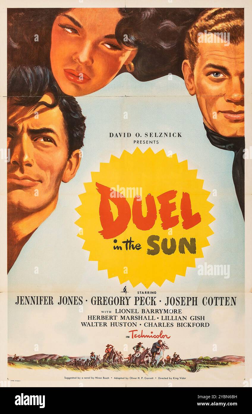 Duel in the Sun (United Artists, 1947) Western. Affiche de film vintage. Avec Jennifer Jones, Gregory Peck, Joseph Cotten - film occidental Banque D'Images
