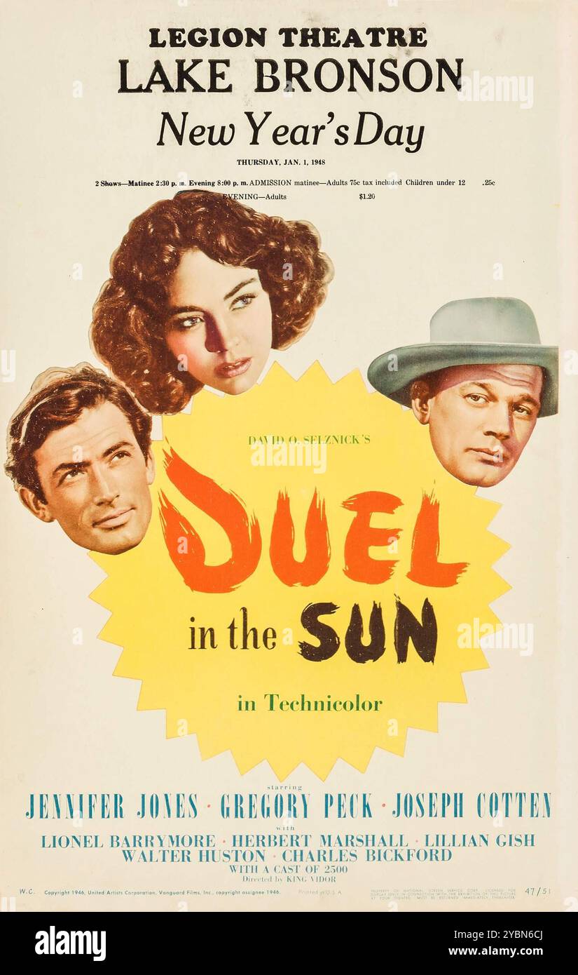 Duel in the Sun (United Artists, 1947) carte fenêtre - publicité de film vintage - Legion Theatre, Lake Bronson - Western Banque D'Images