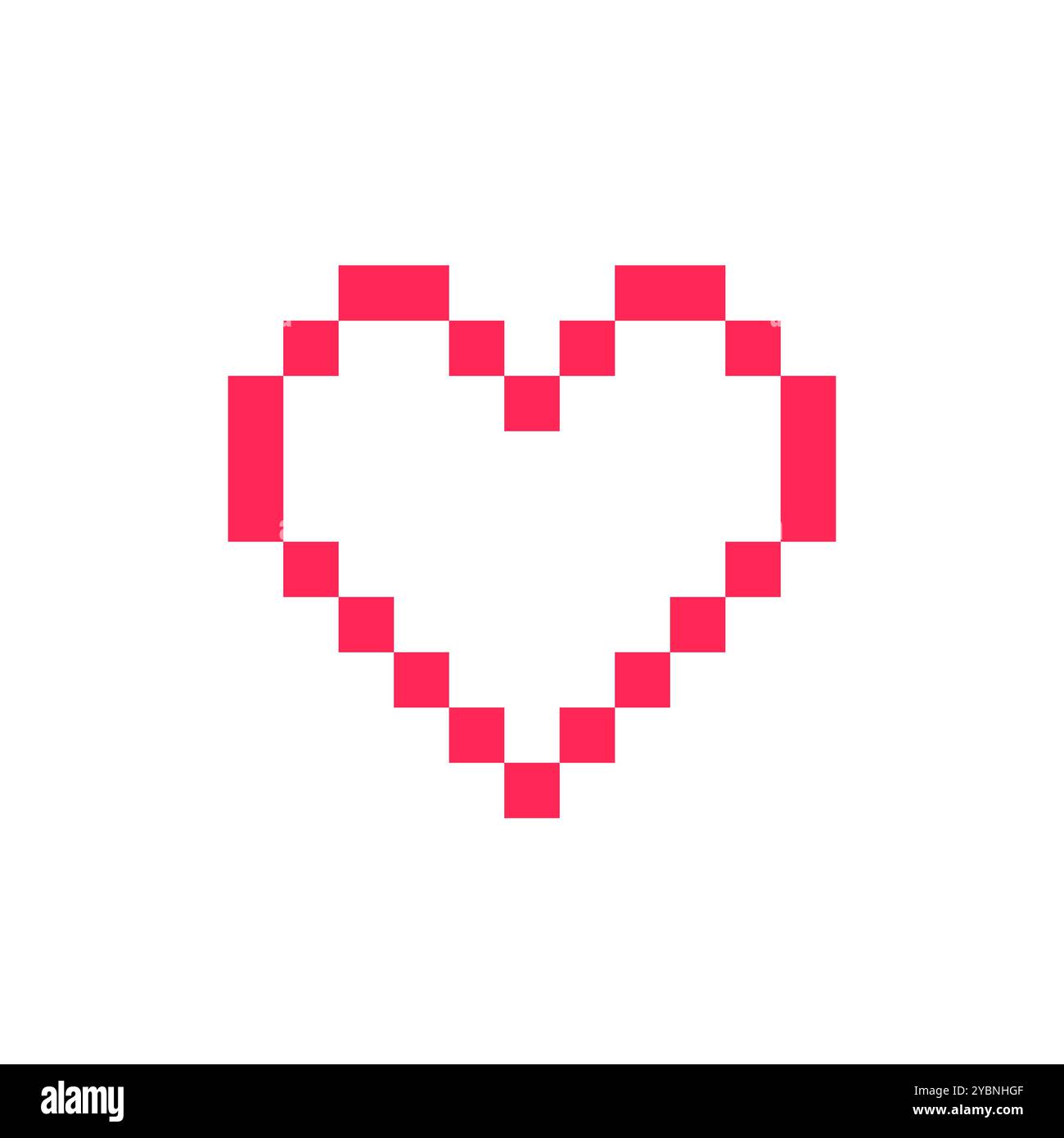 Icône cœur rouge pixellisé Valentin. Isolé sur fond blanc. Illustration de Vecteur