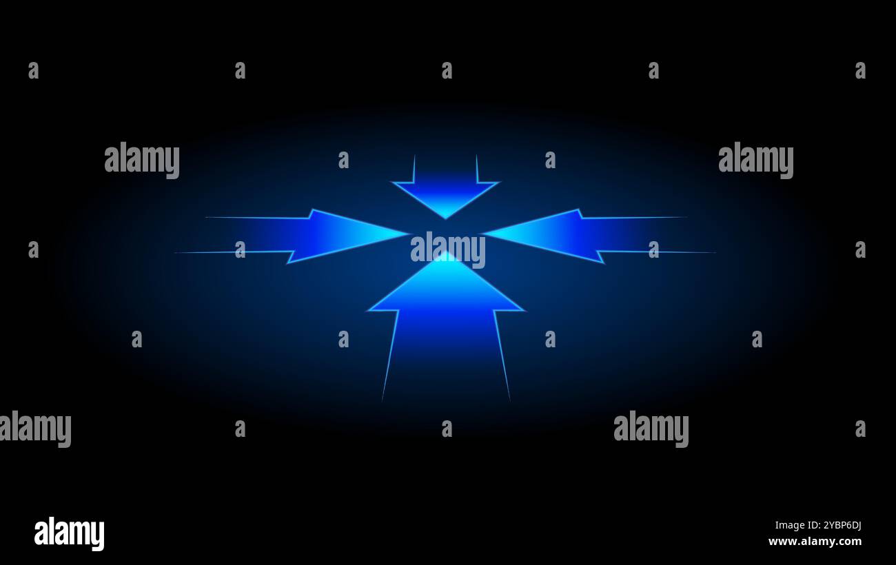 Flèches de perspective pointant vers le centre. Quatre flèches en un point. Concentrez-vous sur la cible. Innovation commerciale. Illustration de Vecteur