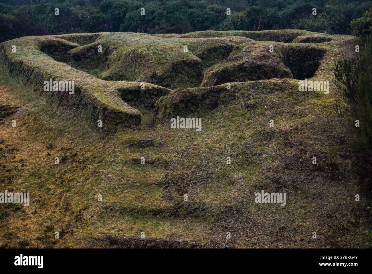 District de Ruapehu, Nouvelle-Zélande. Te Porere redoute par un jour couvert hivernal Banque D'Images