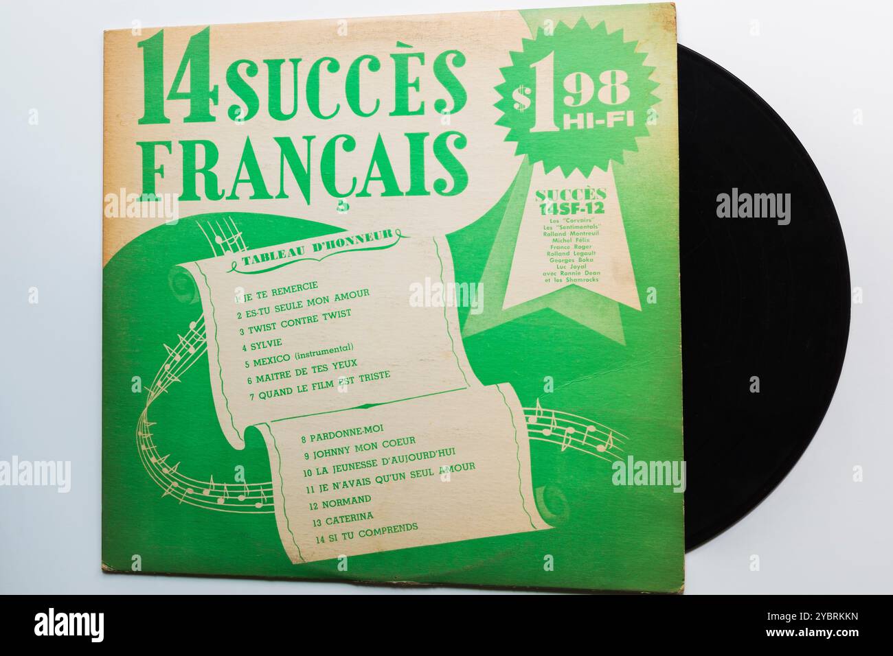 14 Succes Francais 33 1/3 rpm couverture d'album longue durée et enregistrement vinyle. Banque D'Images