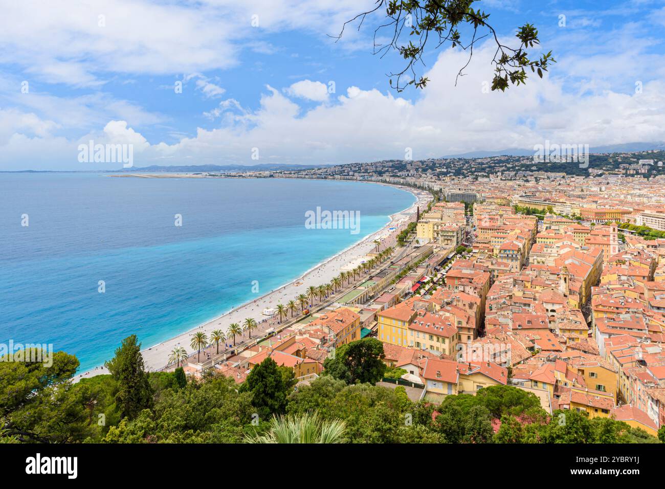 Front de mer de Nice bordé de palmiers et Promenade des Anglais, Nice, Provence-Alpes-Côte d'Azur, Alpes-Maritimes, France Banque D'Images