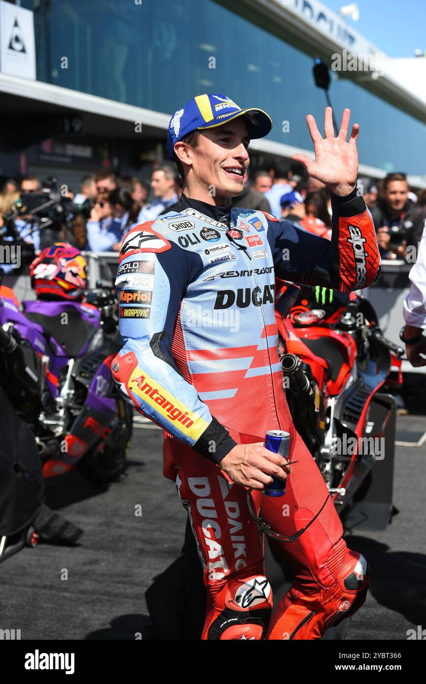 MELBOURNE, AUSTRALIE. 20 octobre 2024. Sur la photo : Marc Márquez, #93 d'Espagne, pilotant pour Gresini Racing lors des célébrations du podium MotoGP au Qatar Airways Australian Motorcycle Grand Prix 2024 qui s'est tenu sur le circuit de Phillip Island. Crédit : Karl Phillipson/Alamy Live News Banque D'Images