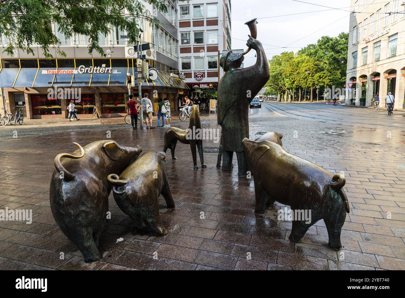 Brême, Deutschland, 5. Août 2019 : Skulptur 'Hirt mit Schweinen' im Zentrum der Stadt Banque D'Images