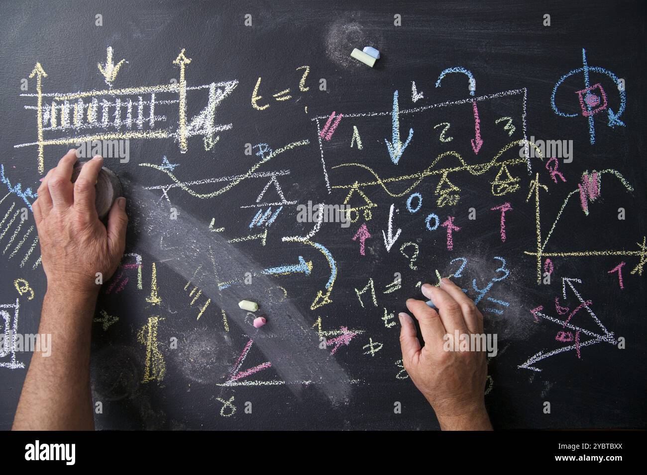La représentation des formules mathématiques sur le tableau noir à la craie Banque D'Images