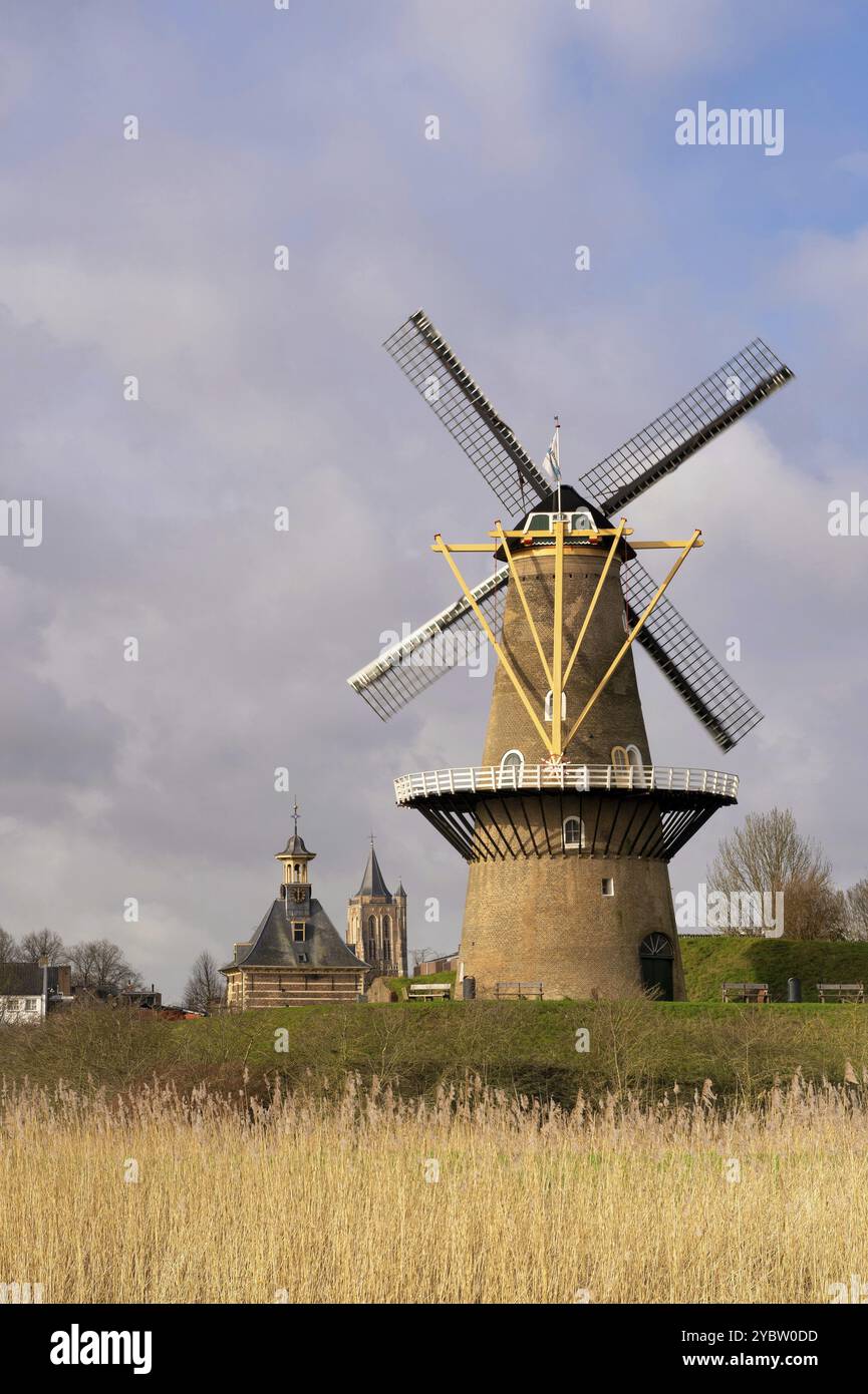 Windmill de Hoop est un moulin à farine sur les remparts de la ville fortifiée de Gorinchem dans l'Alblasserwaard Banque D'Images