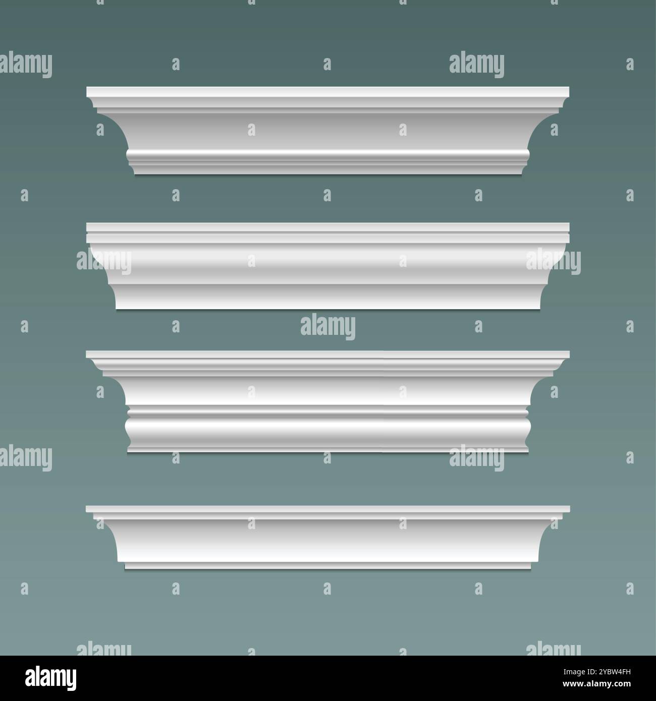 Garniture de corniche de couronne pour plafond. Cadre isolé pour moulures murales. Vecteur décoratif de bande de stuc en plâtre. motif de plinthe 3d avec ensemble de rendu d'ornement de biseau Illustration de Vecteur