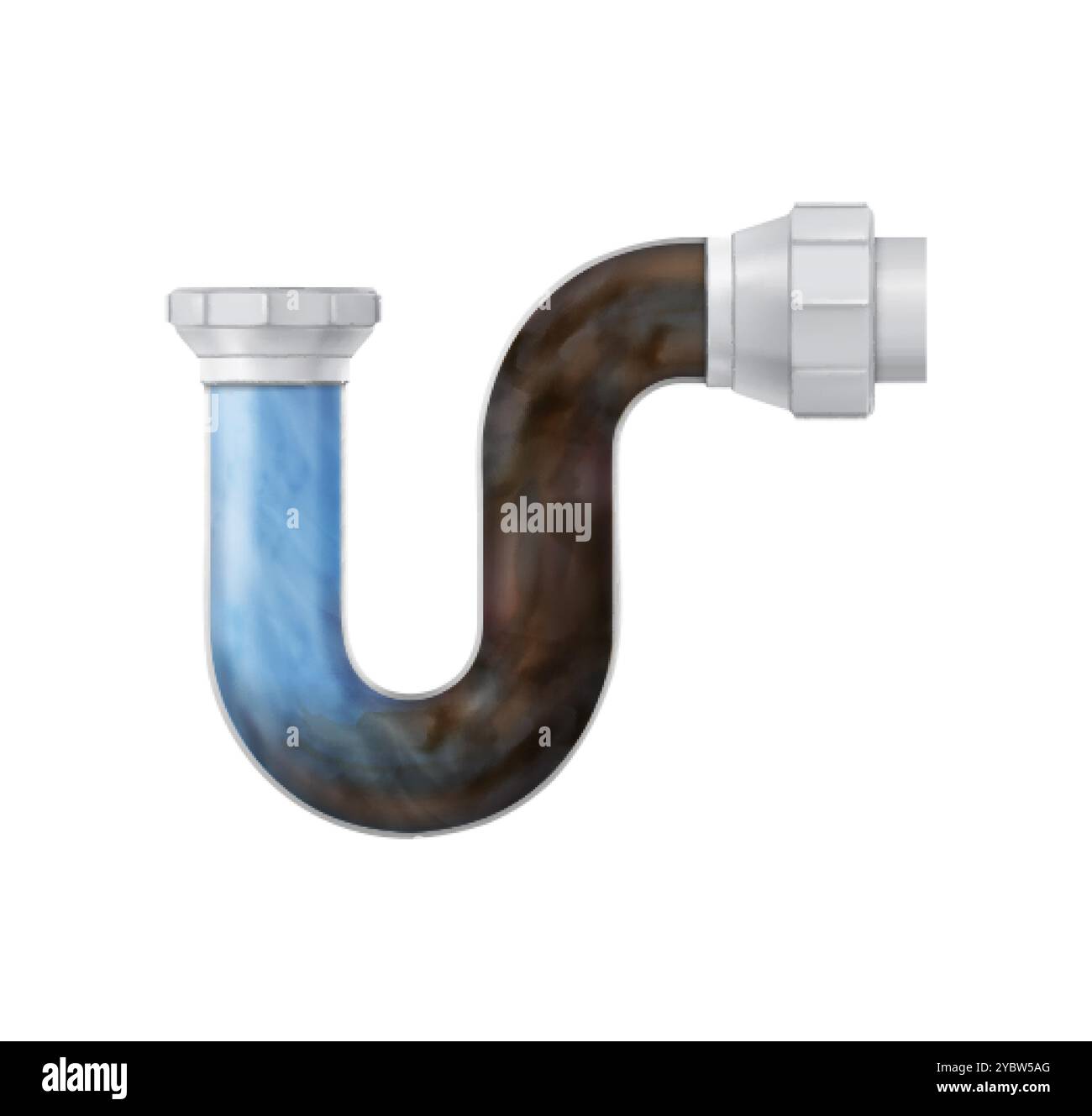 Obstruez et arrosez le tuyau d'évacuation en plastique de l'évier. Tube de plomberie de salle de bain et de toilette bloqué avec drainage. Nettoyage vectoriel 3D réaliste avec détergent et di Illustration de Vecteur