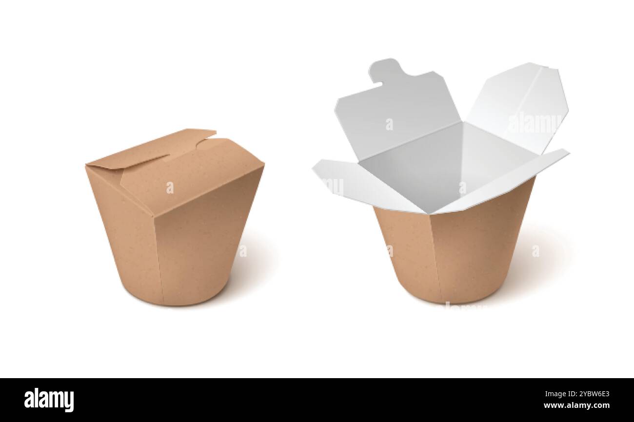 Boîte à emporter en carton pour nouilles. Maquette de paquet de papier alimentaire chinois à emporter brun fermé et ouvert. Ensemble de vecteur 3d réaliste de containe de carton Illustration de Vecteur Boîte à emporter en carton pour nouilles. Maquette de paquet de papier alimentaire chinois à emporter brun fermé et ouvert. Ensemble de vecteur 3d réaliste de containe de carton Illustration de Vecteur