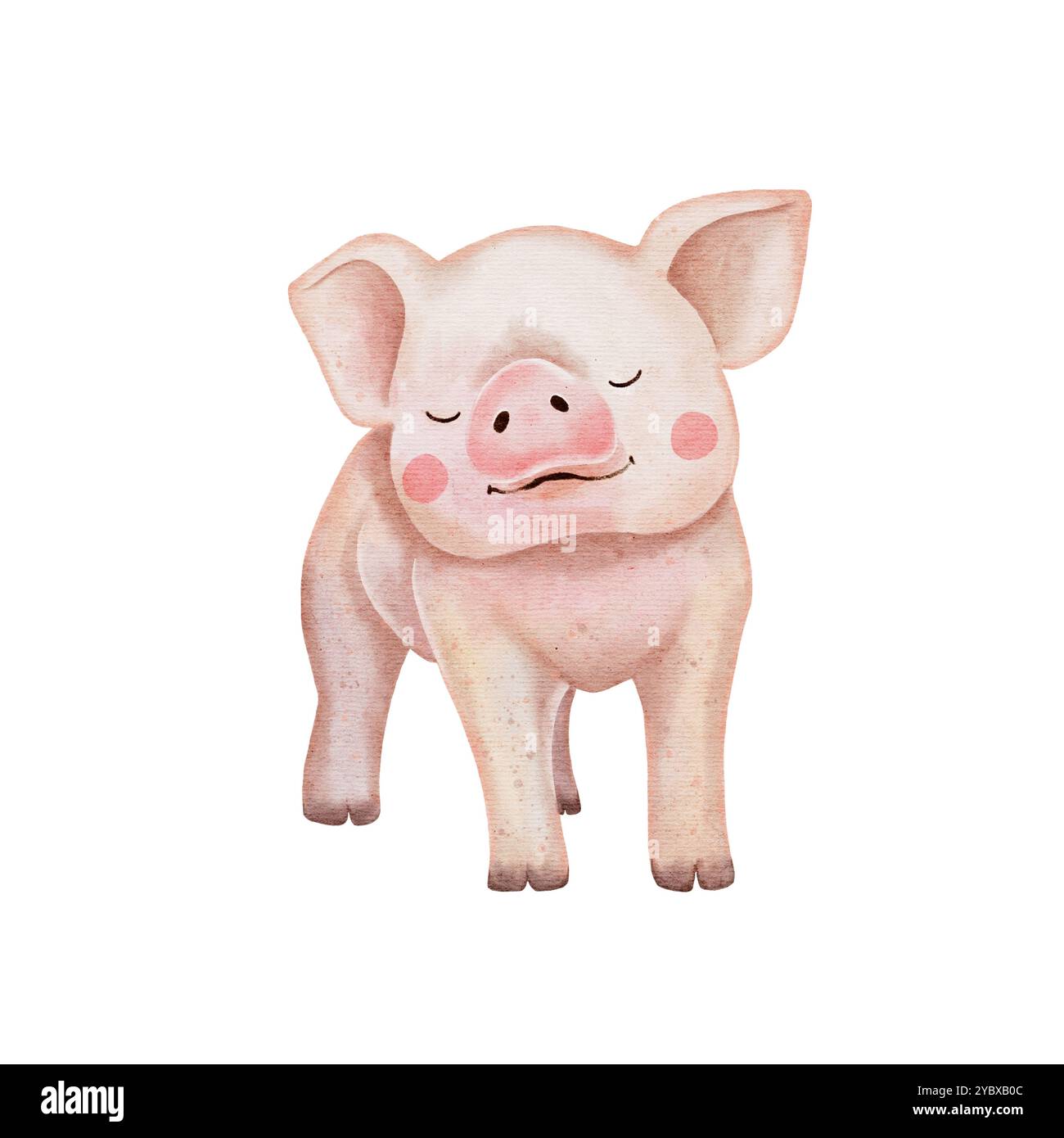 Mignon petit cochon élément isolé sur blanc. Illustration aquarelle dans le style enfants pour textile, vaisselle de décoration, fêtes d'enfants, anniversaire. Banque D'Images