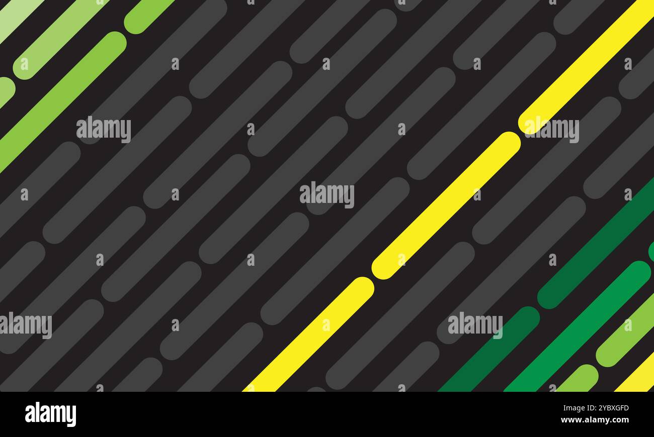 Fond rayé dynamique abstrait avec des bandes diagonales dans différentes nuances de vert et de jaune. Illustration de Vecteur