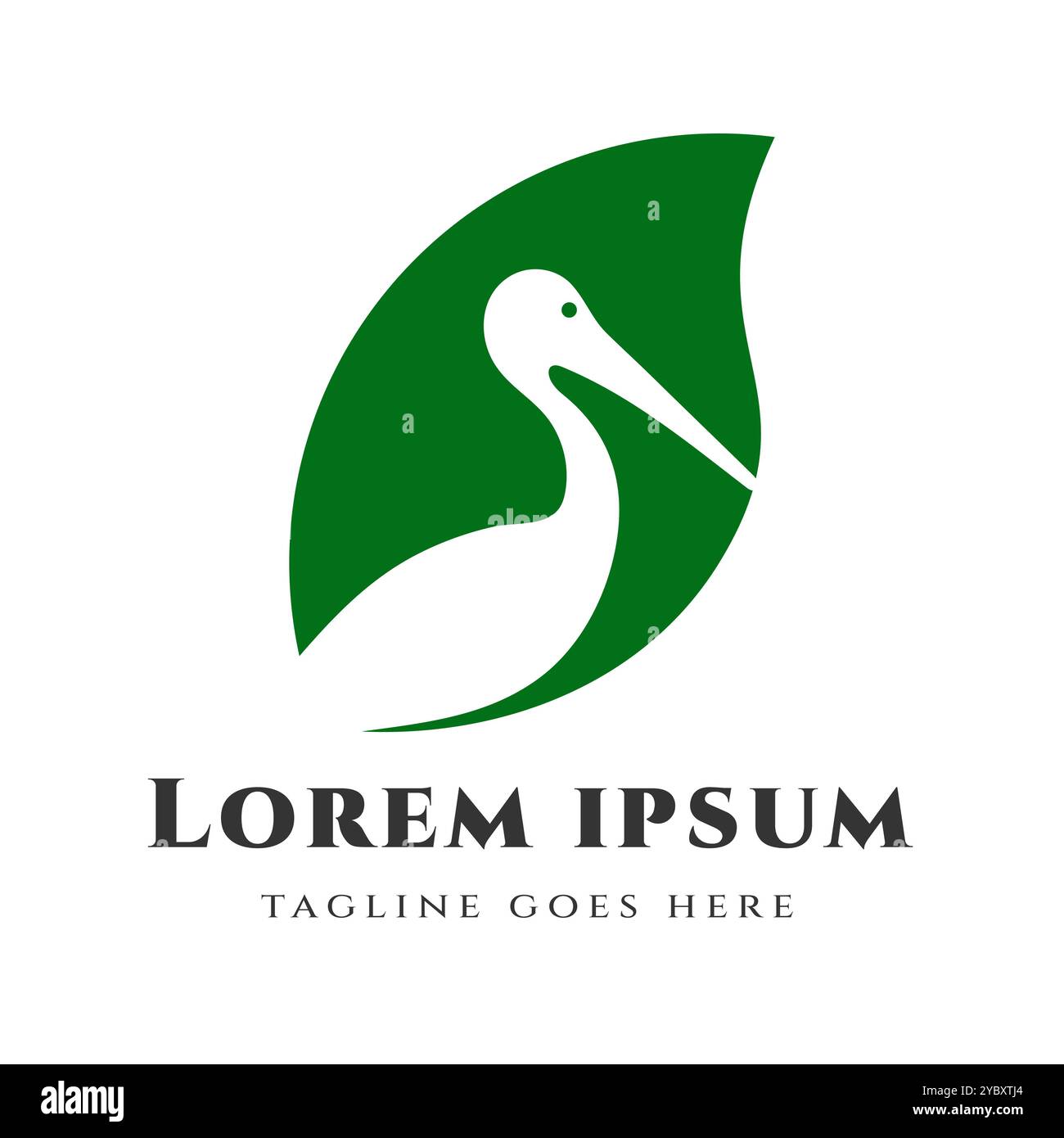Une simple illustration de silhouette de cigogne avec un fond vert en forme de feuille, reflétant la relation étroite entre la nature et la faune. Illustration de Vecteur