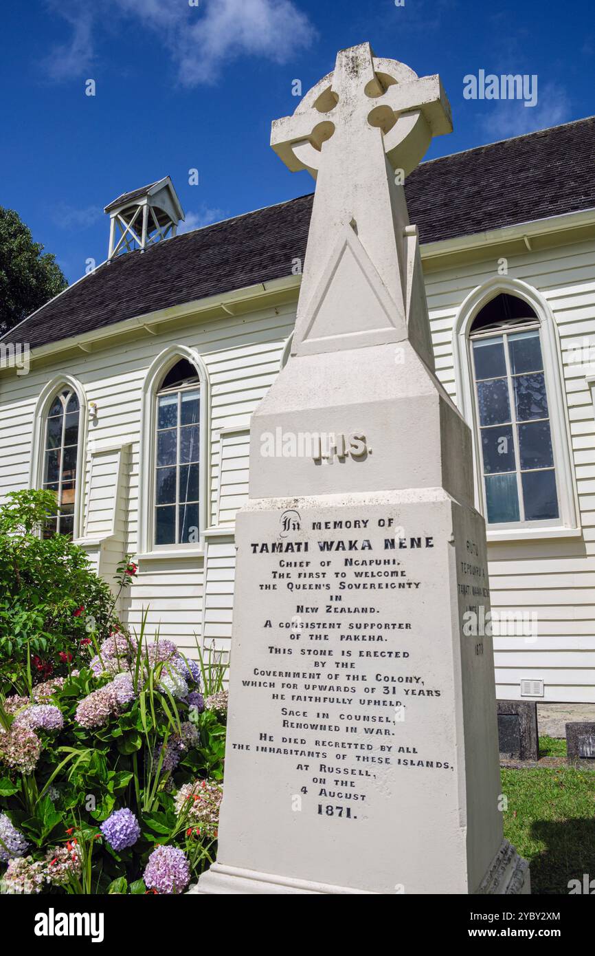 Un mémorial pour le chef maori Tamati Waka Nene à Christ Church, Russell, Bay of Islands, North Island, Nouvelle-Zélande Banque D'Images