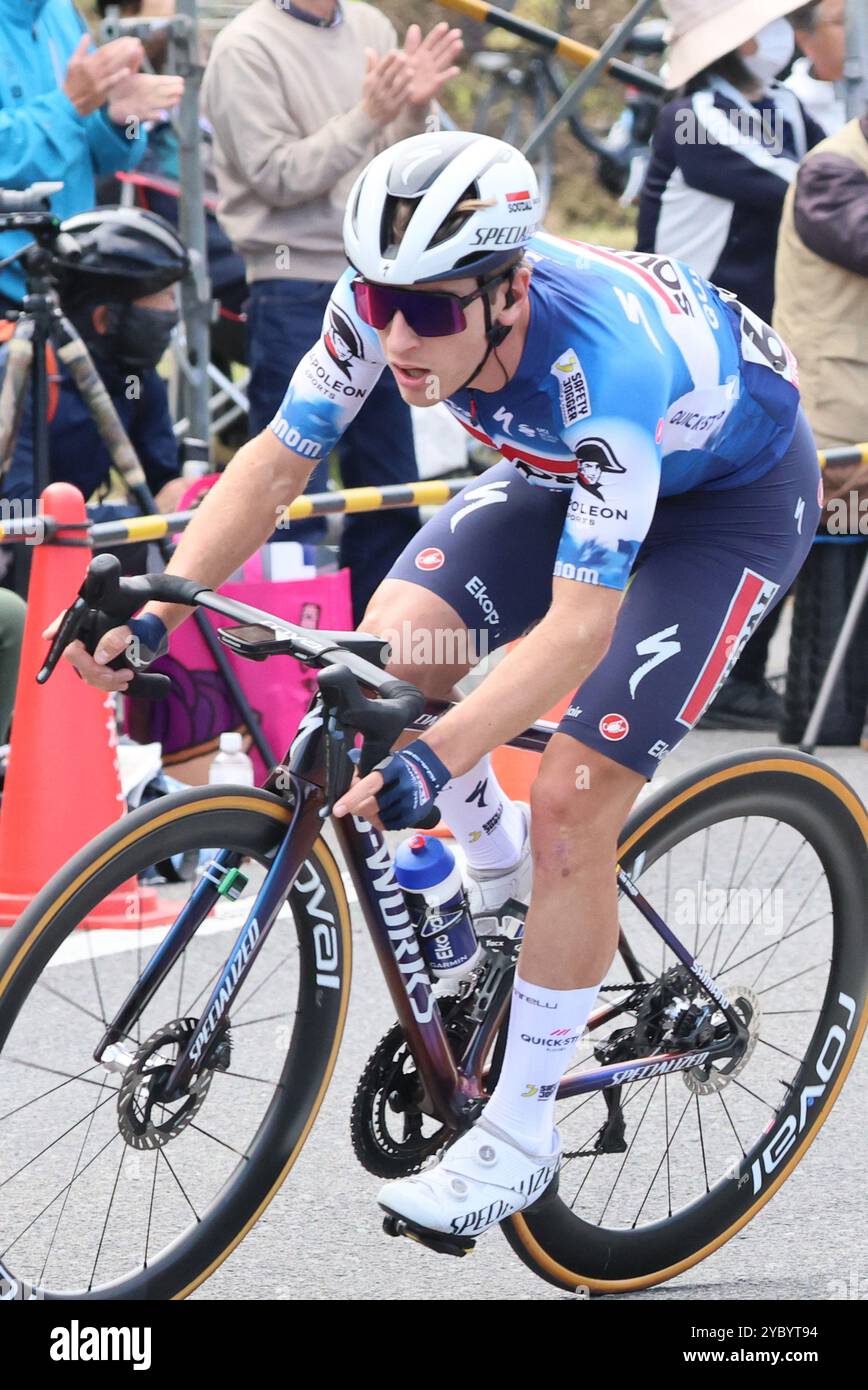 Utsunomiya, Japon. 20 octobre 2024. L'Iran Van Wilder de Soudal Quick-Step, de Belgique, court à la Japan Cup cycle Road Race dans la ville d'Utsunomiya à Tochigi, à 100 km au nord de Tokyo, le dimanche 20 octobre 2024. Neilson Powless d'EF Education-Easypost, des États-Unis, a remporté la course et Iran Van Wilder a remporté la deuxième. (Photo de Yoshio Tsunoda/AFLO) Banque D'Images