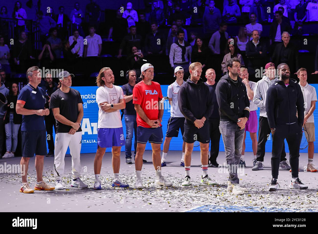 Vienne, Vienne, Autriche. 20 octobre 2024. U.a. Boris Becker d'Allemagne, Thommy Haas d'Allemagne, Matteo Berrettini d'Italie, Frances Tiafoe des États-Unis, Matthias Bachinger d'Allemagne, Gregor Schlierenzauer d'Autriche, Jack Draper de Grande-Bretagne, Dominic Thiem d'Autriche pendant l'Este Bank Open - ATP500, Mens Tennis (crédit image : © Mathias Schulz/ZUMA Press Wire) USAGE ÉDITORIAL ONLY! Non destiné à UN USAGE commercial ! Crédit : ZUMA Press, Inc/Alamy Live News Banque D'Images