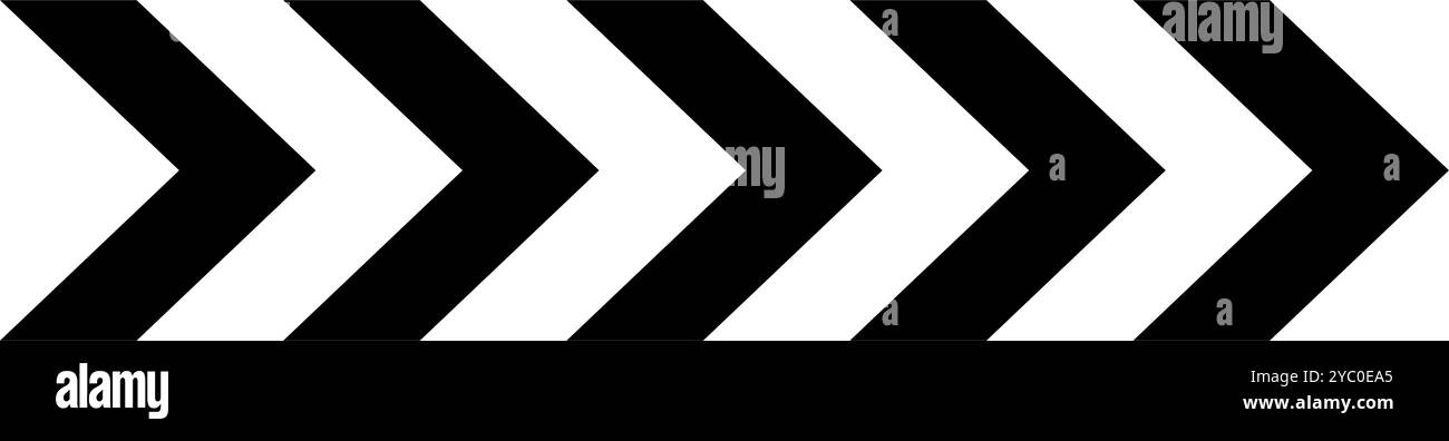 Flèches en chevron noir. Ornement avec des bandes en V répétées. Pointeur, à côté, avertissement routier, militaire, panneau de navigation isolé sur fond blanc. Illustration graphique vectorielle. Illustration de Vecteur