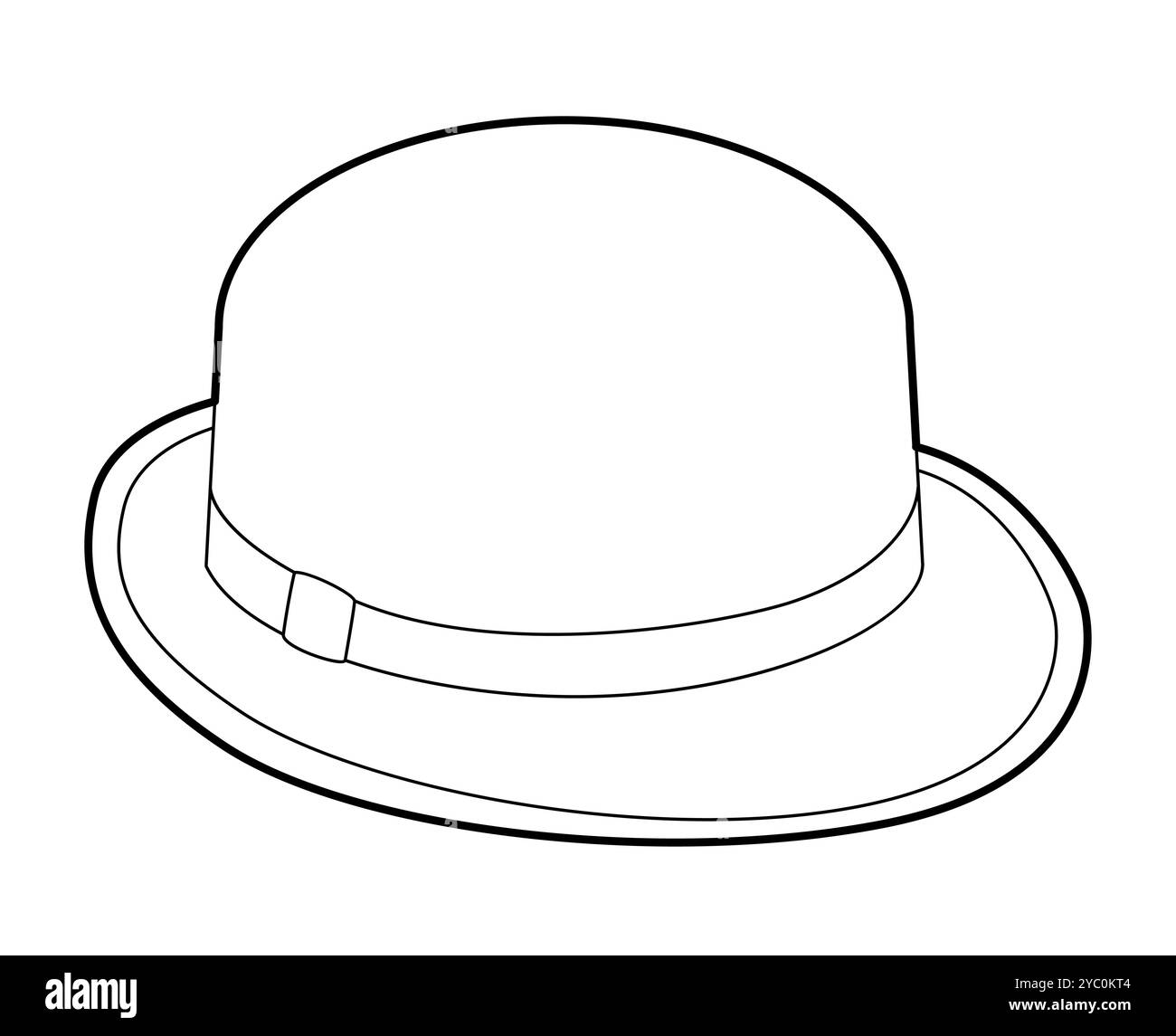 Chapeau melon avec bande. Casquette accessoire de mode tête avec illustration technique de vêtements à bord étroit. Casque vectoriel pour hommes, femmes, style unisexe, modèle plat CAD maquette contour d'esquisse isolé Illustration de Vecteur