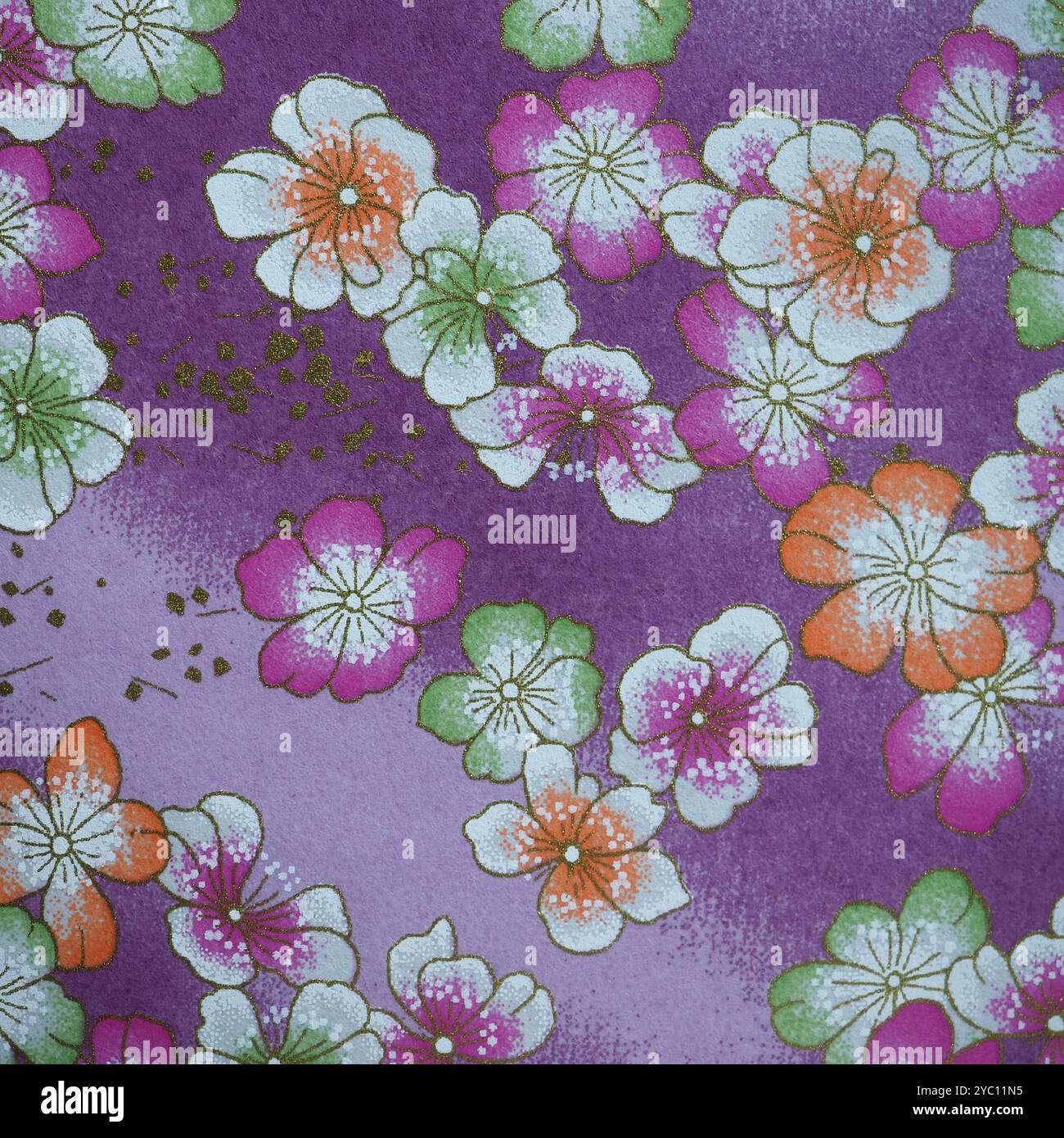 motifs floraux colorés sur le fond violet Banque D'Images