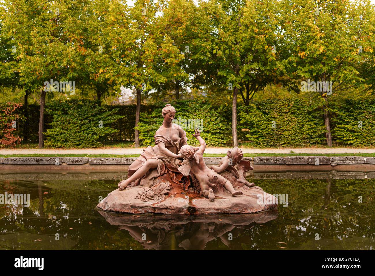 La fontaine des fans dans les jardins du Palais Granja Banque D'Images