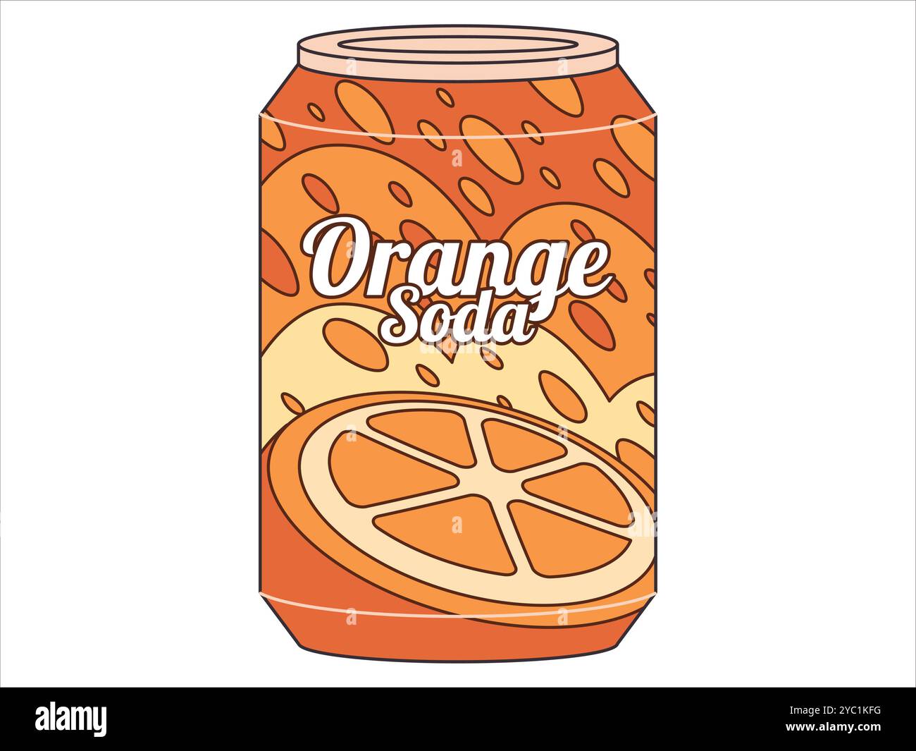 La boisson gazeuse à l'orange peut arôme de mandarine doux goût pétillant en métal contenant en aluminium coloré de rafraîchissement de conception d'emballage illustration plate Illustration de Vecteur