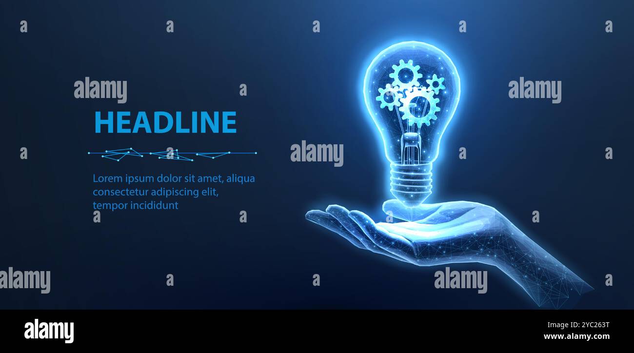 Ampoule avec engrenages à l'intérieur. Solution d'apprentissage, puissance du moteur, Illustration de Vecteur