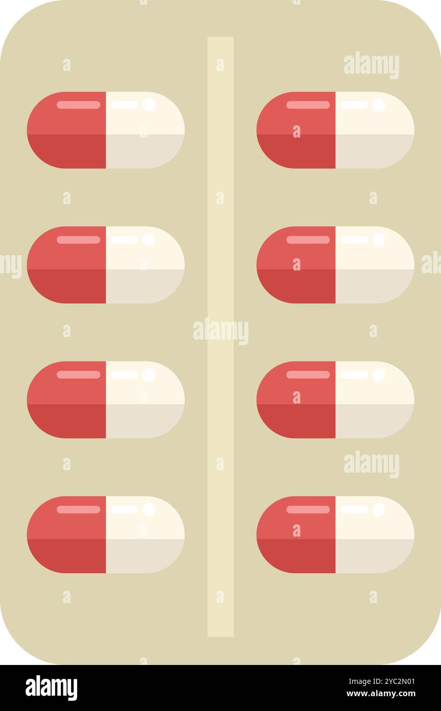La plaquette thermoformée contenant des gélules rouges et blanches repose sur la surface Illustration de Vecteur