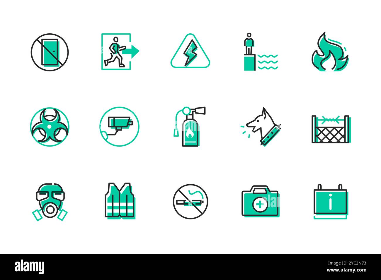 Étiquettes de sécurité - ensemble d'icônes de style de ligne Illustration de Vecteur