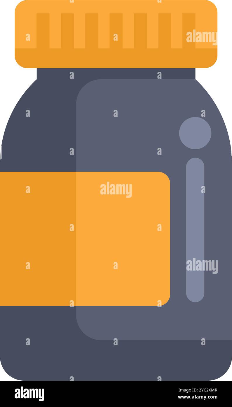 Pot médical fermé avec étiquette vierge debout sur la table est idéal pour des sujets comme la médecine, la pharmacie, le traitement Illustration de Vecteur