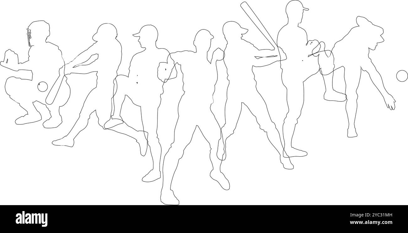 Joueurs de silhouettes de joueur de baseball Illustration de Vecteur