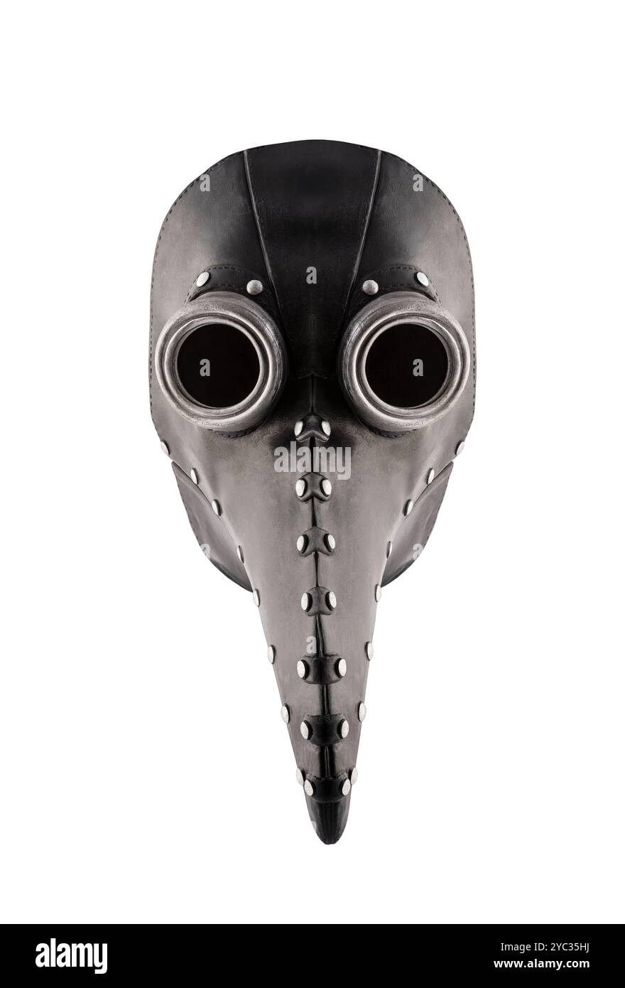 Masque de peste rétro noir isolé sur fond blanc Banque D'Images